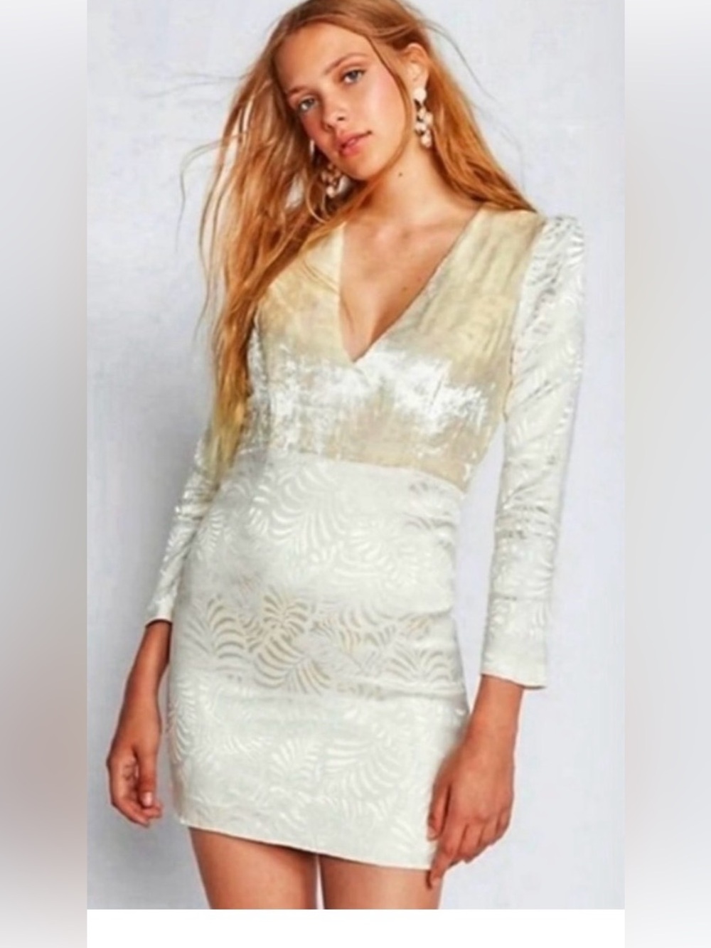 Free People Velvet Deep V-Neck Long Sleeve Mini Dress
